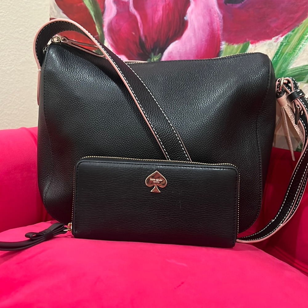 Kate Spade Black Shoulder Bag with Pink Accents